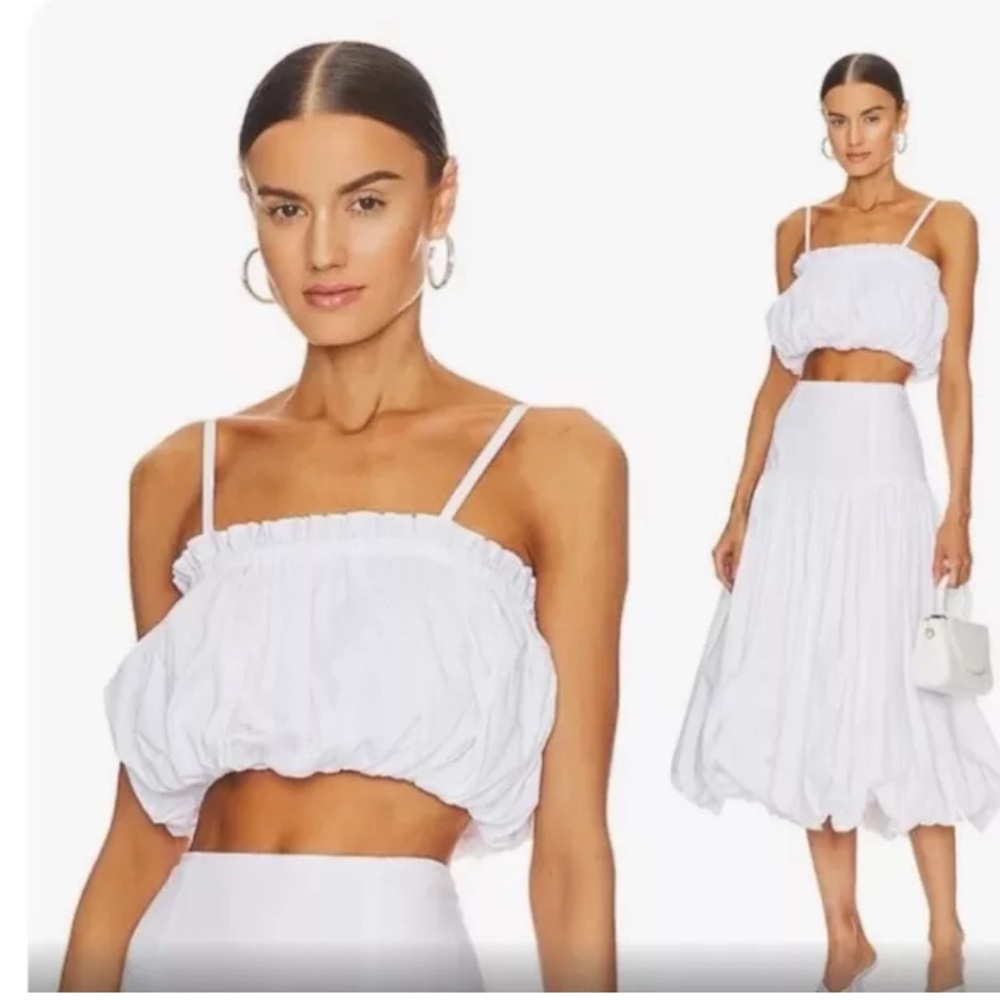 New! Cinq a Sept Women's White IVEE Crop Puffball Sleeveless Top Sz Large $225